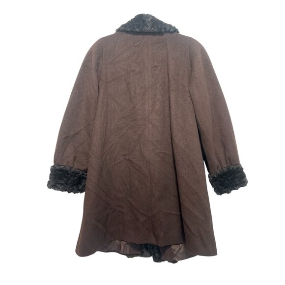 Vintage Alorna Faux Fur Trim Wool Penny Lane Coat A-Line XL Brown Retro Old Mone - Picture 2 of 16